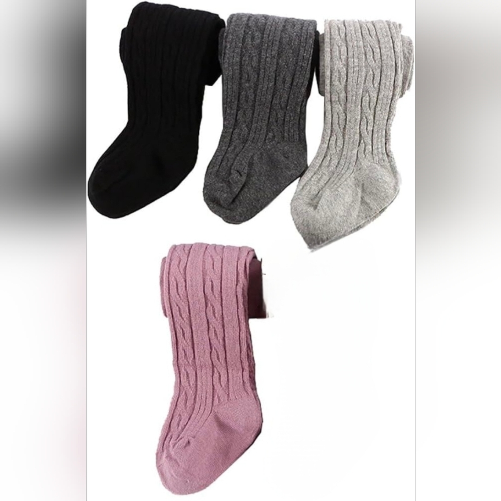 Cable Knit Tights Set - Black, Gray, Pink (Age 4-6, Run Small)